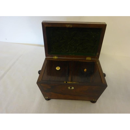 109 - Neat sized Regency rosewood tea caddy with mother of pearl decoration.