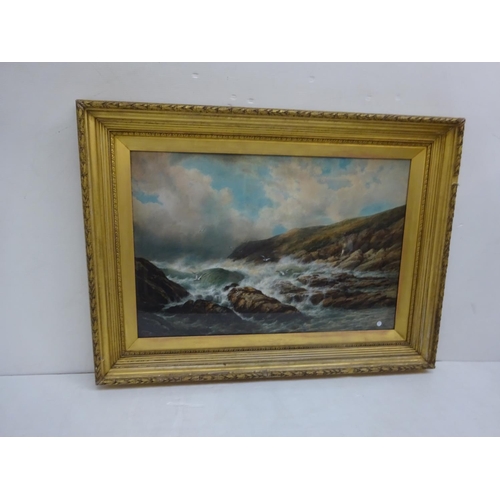 121 - Large gilt framed seascape,
Oil on board,
Signed E.E West,
Overall size 95cm x130cm approx.