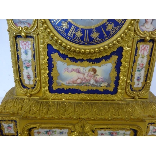 126 - A fine antique French ormulu mantle clock decorated throughout with serves panels, very original. Ov... 