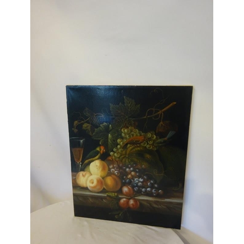 129 - A canvas print in the 18th century style still life.  77cm x 60cm approx.