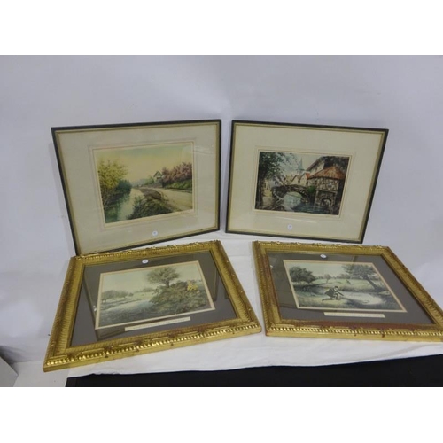 131 - A pair of gilt framed fishing prints together with a pair of prints - continental scenes. (4)