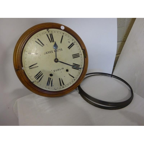 141 - Late 19th century mahogany wall clock, James Watts Dublin. (no glass and bezel detached)