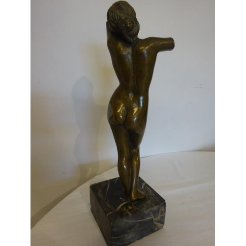 156 - Bronze figure of a nude lady on marble base. Height of figure 35 cm approx.