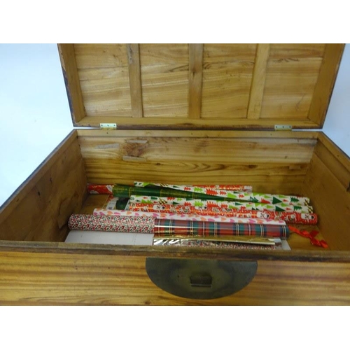 159 - Good camphor wood storage box with brass fittings. W. 95cm, D. 60cm, H. 42cm approx.