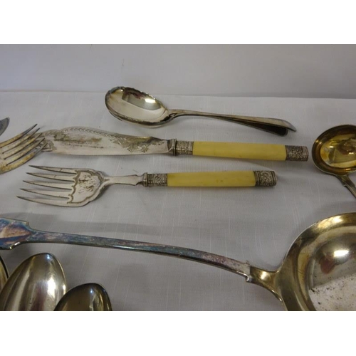 163 - Boxed lot of plated cutlery - salad servers, large ladle, etc.