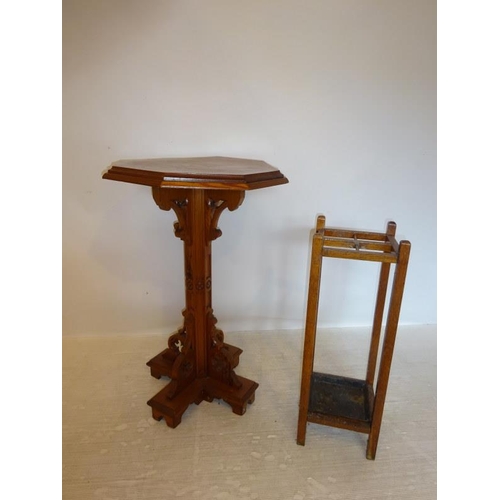 18 - Antique pitch pine statue stand and an oak stick stand.(2)