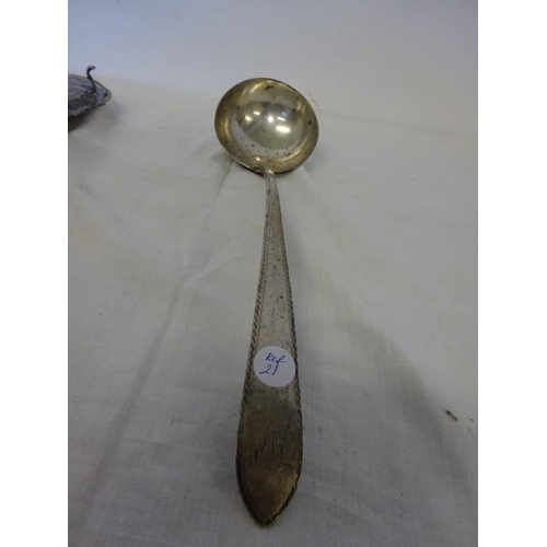 187 - Patrick Connell, Limerick- A rare large soup ladle, the long handle with bright cut decoration, circ... 