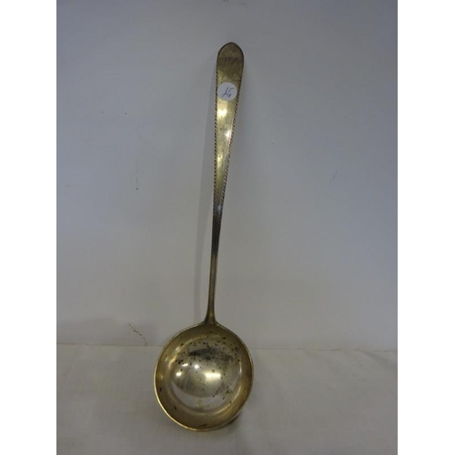 187 - Patrick Connell, Limerick- A rare large soup ladle, the long handle with bright cut decoration, circ... 