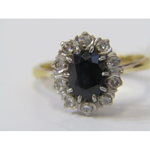 192 - 18ct gold sapphire and diamond cluster ring. Size O.