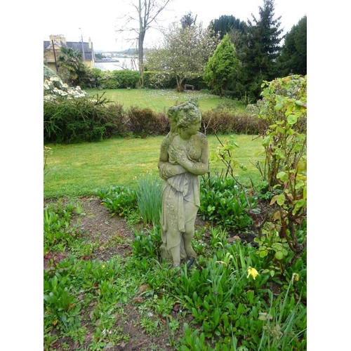 209 - Garden statue of a lady on circular base. H. 122cm approx.