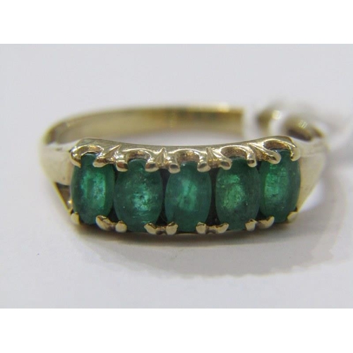 216 - 9ct gold emerald eternity ring. Size O/P.