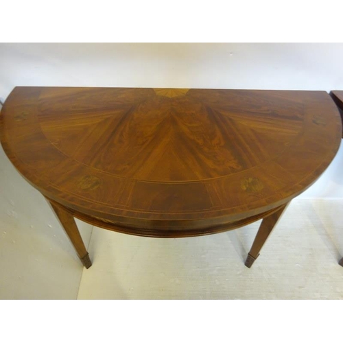 245 - A pair of inlaid mahogany console tables in the Georgian style. W. 127cm, D. 66cm, H. 76cm approx.