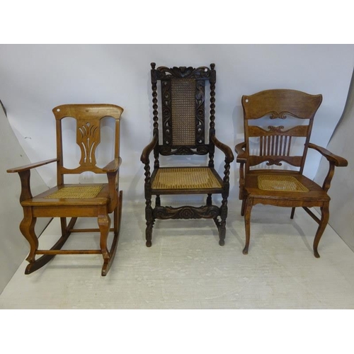 248 - 19th century carved oak side chair, rocking chair and a similar armchair. (3)