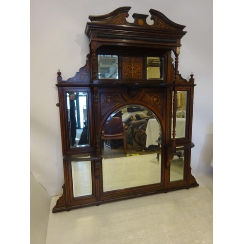 253 - Victorian inlaid rosewood overmantel mirror. H. 170cm, W. 157cm approx.