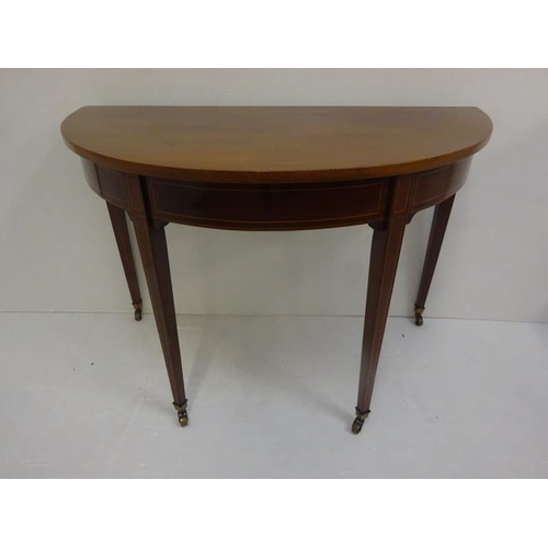 296 - Inlaid mahogany side table with later top. W. 113cm, D. 55cm, H. 75cm approx.