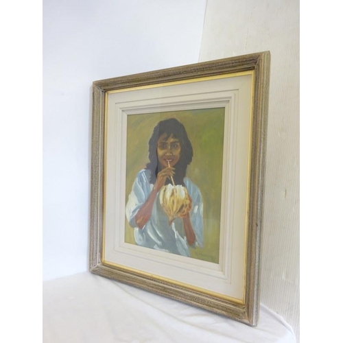 299 - J. Marshall,
Cool coconut drink,
Oil on board,
Signed and dated '95,
Overall 67cm x 58cm approx.