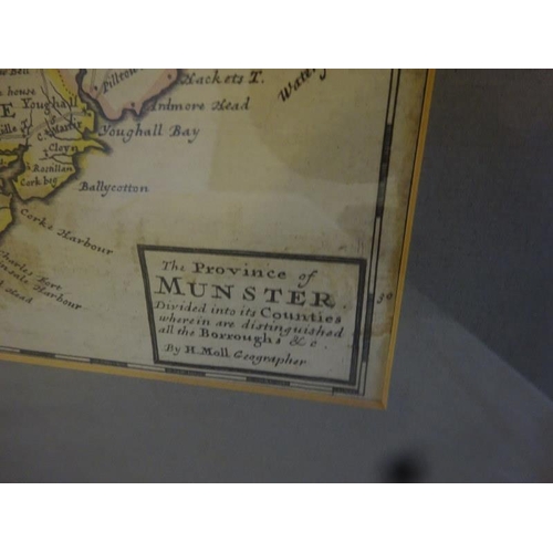 305 - The Province of Munster by H. Moll, framed map.