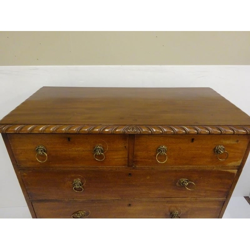 306 - Antique mahogany chest of two short and three long drawers on bracket feet. W. 112cm, D. 54cm, H. 11... 