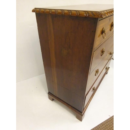 306 - Antique mahogany chest of two short and three long drawers on bracket feet. W. 112cm, D. 54cm, H. 11... 