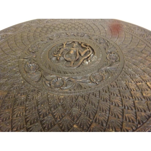 308 - Carved wood circular table and a timber jardinere on stand.