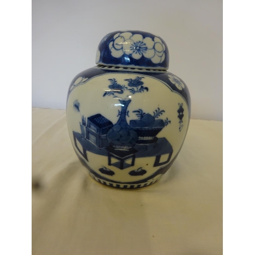 332 - A collection of Chinese blue and white china ware - pair of vases, single vase and two ginger jars a... 