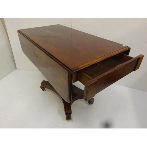 334 - 19th century mahogany drop leaf table fitted with a drawer raised on centre support and platform bas... 