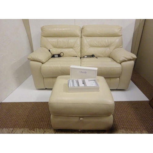 341 - Good quality leather two seater couch and stool. (Electric)