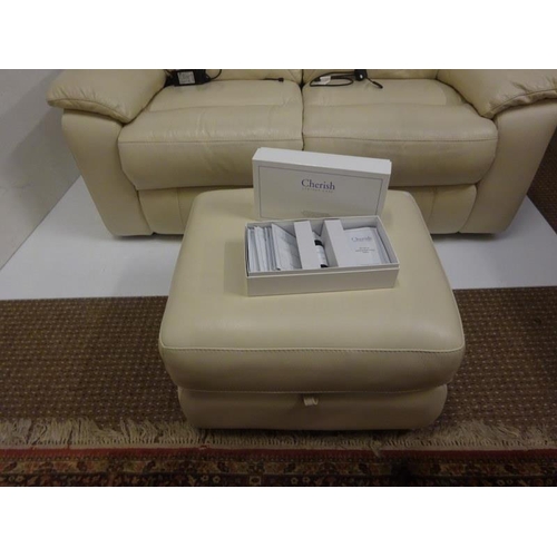 341 - Good quality leather two seater couch and stool. (Electric)