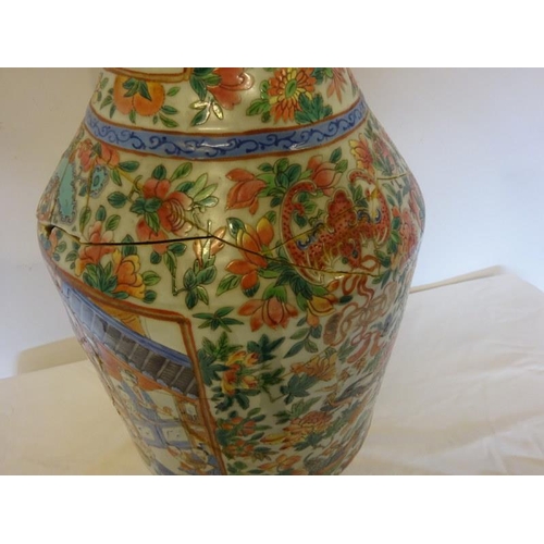 42 - Large antique Cantonese vase, damaged throughout. H. 60cm.