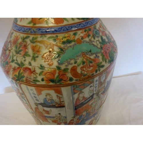 42 - Large antique Cantonese vase, damaged throughout. H. 60cm.