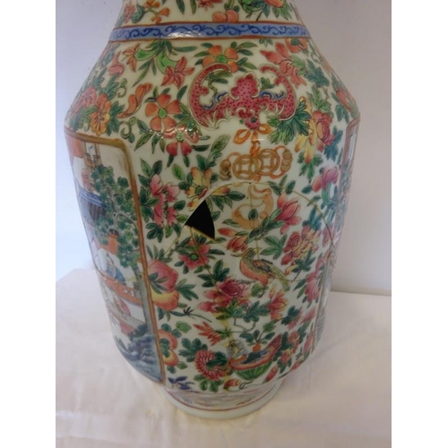 42 - Large antique Cantonese vase, damaged throughout. H. 60cm.