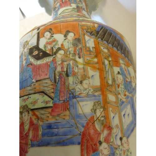 42 - Large antique Cantonese vase, damaged throughout. H. 60cm.