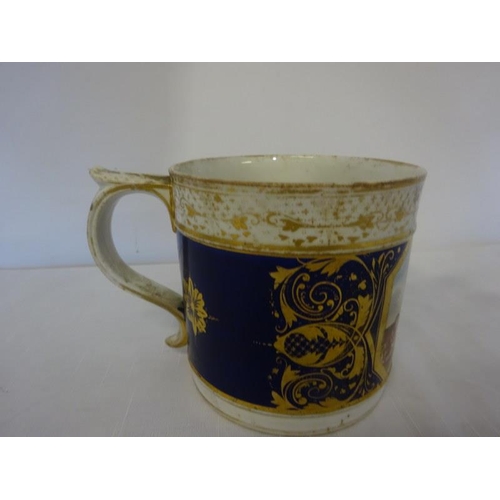 49 - A Bloor Derby china mug having gilded decoration and a scene of part of Gloucester. (hairline crack ... 