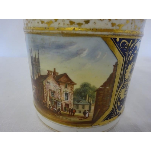 49 - A Bloor Derby china mug having gilded decoration and a scene of part of Gloucester. (hairline crack ... 