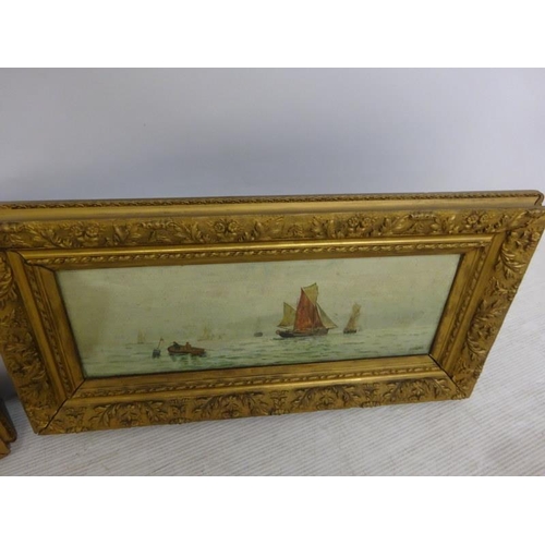 69 - A pair of 19th century gilt framed seascapes,
Oil on canvas,
Signed,
36cm x 69cm approx.