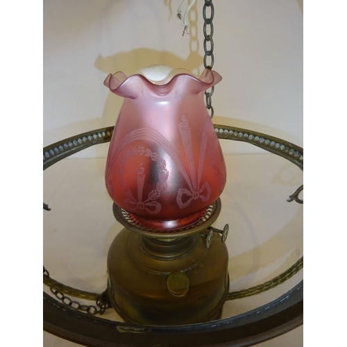 77 - Old hanging oil lamp, (electrified).