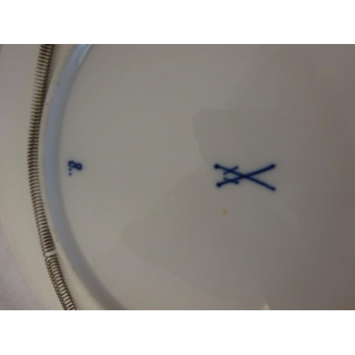 86 - A good collection of antique Meissen, plates and dishes with cross sword mark.