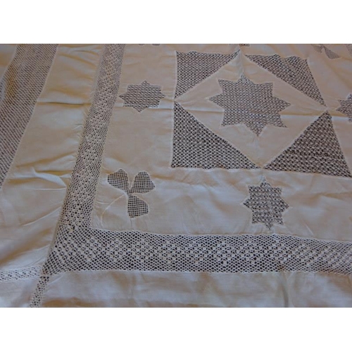 97 - Two crochet table cloths. 160cm square x 160cm approx. 200cm x 200cm approx.