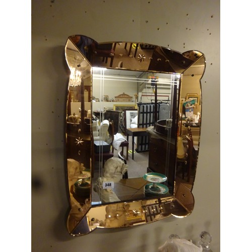 348 - Decorative glass mirror. 76cm x 58cm approx.