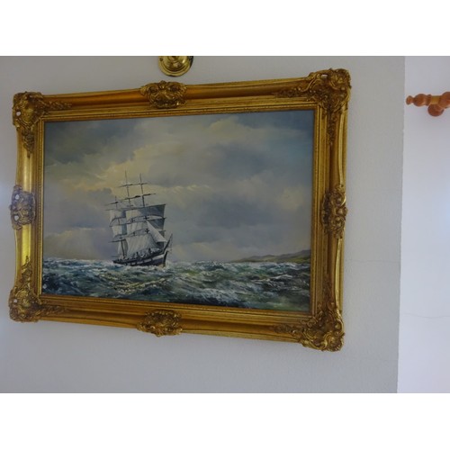 364 - A large gilt framed seascape,
Oil on Canvas,
Signed, W. Yeaman 78.
Overall size - 65cm x 90cm.