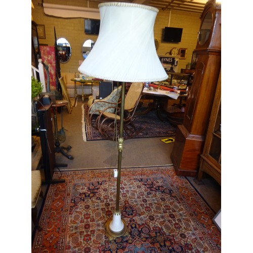 369 - Decorative brass standard lamp and fabric shade.