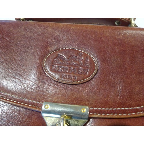 374 - Preowned Hermes leather cross over bag, no logo or stamp inside, some damage to the inside right han... 