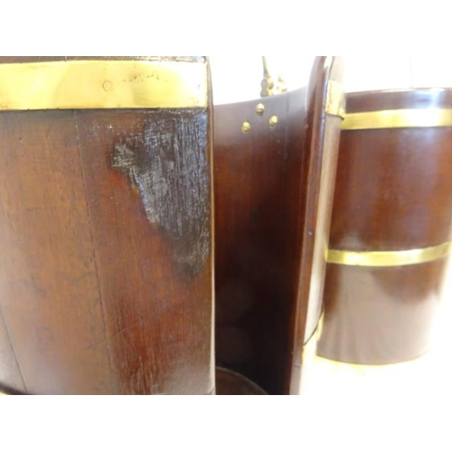 1 - A pair of Irish Georgian mahogany and brass banded peat and plate buckets. H. 43cm, D. 36cm approx. ... 