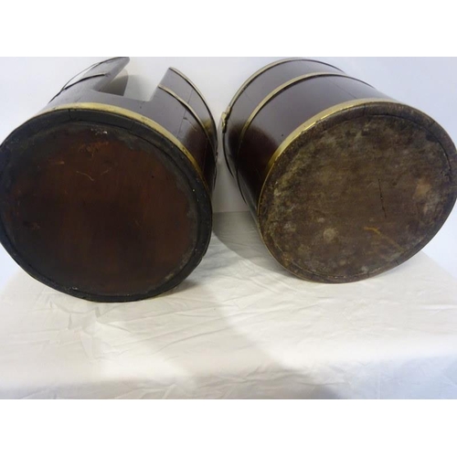 1 - A pair of Irish Georgian mahogany and brass banded peat and plate buckets. H. 43cm, D. 36cm approx. ... 