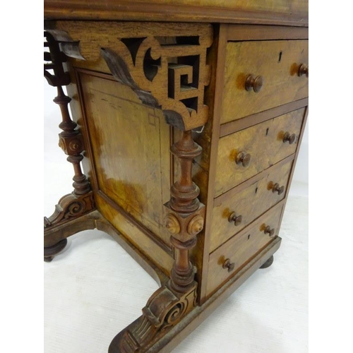 105 - A good original Victorian walnut davenport desk having birds eye maple interior and fitted with real... 