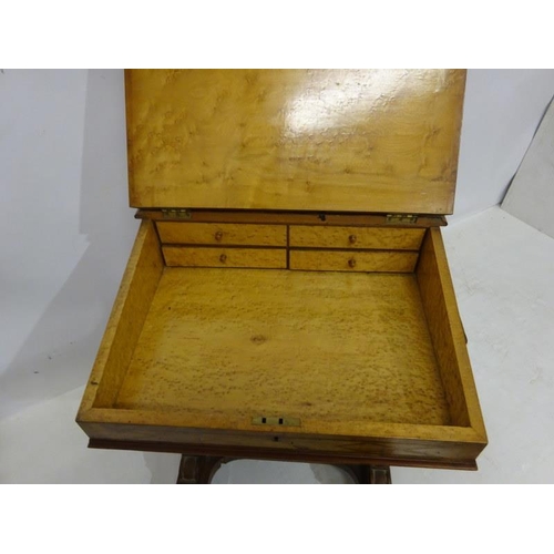 105 - A good original Victorian walnut davenport desk having birds eye maple interior and fitted with real... 