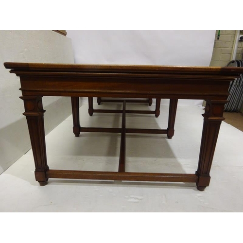 110 - A good antique oak library table, the rectangular top raised on 8 tapering legs with cross stretcher... 