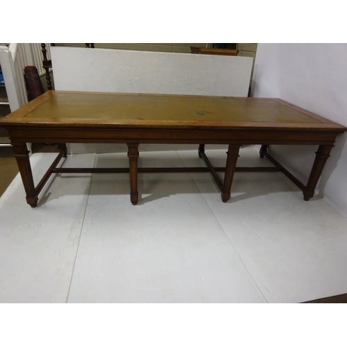 110 - A good antique oak library table, the rectangular top raised on 8 tapering legs with cross stretcher... 