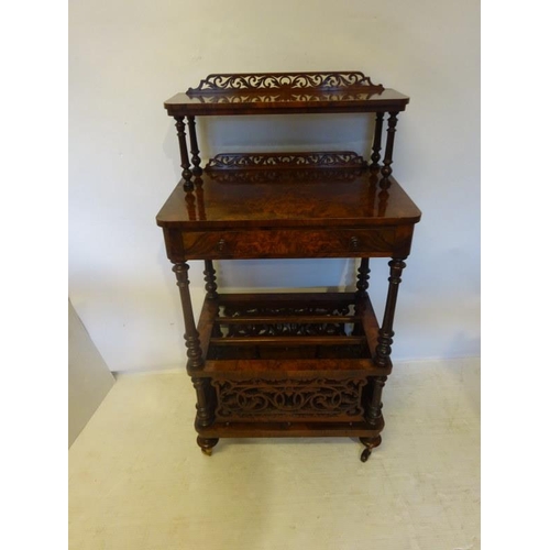 117 - A very good Victorian burr walnut canterbury fitted with a drawer and raised on turned legs.