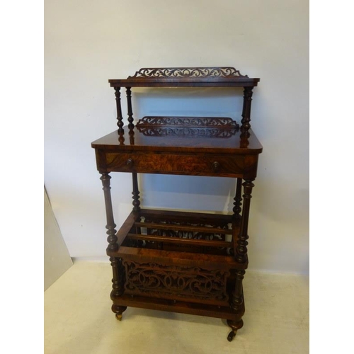 117 - A very good Victorian burr walnut canterbury fitted with a drawer and raised on turned legs.